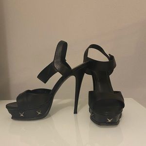 YSL Yves Saint Laurent Black Tribute Stud Sandals